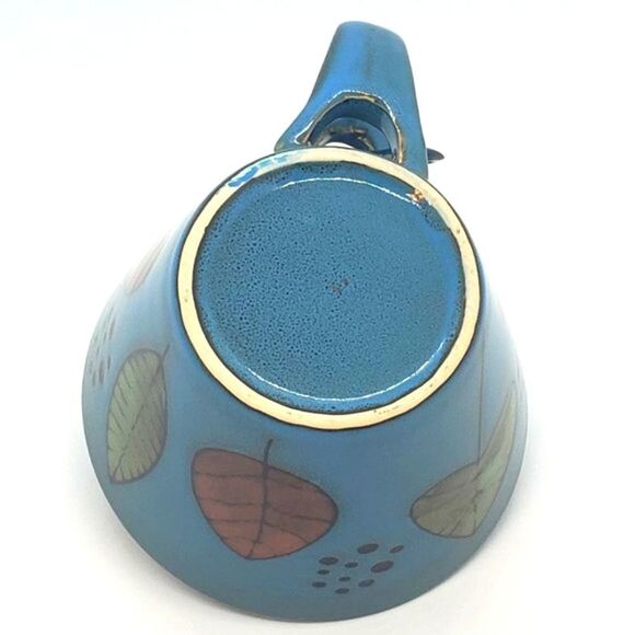 Blue Black Leaf Design Stoneware Soup Mug with Spoon - Picture 7 of 11